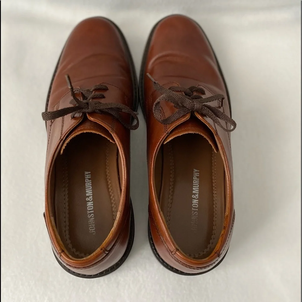 Johnston & Murphy Size 8 1/2 Mens Brown Leather Plain Toe Lace up Oxford